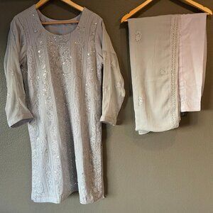 Elegant Grey Embroidered Salwar Kameez Suit with dupatta
